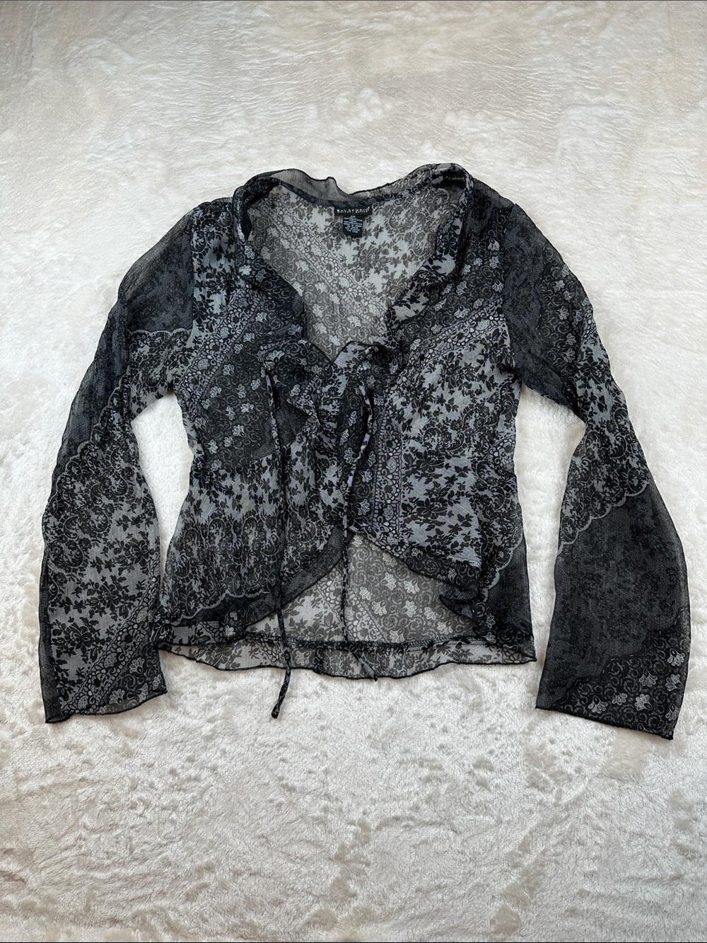 Bay Studio Size PM Black Sheer Floral Tie-Front Blouse | Formal | Business